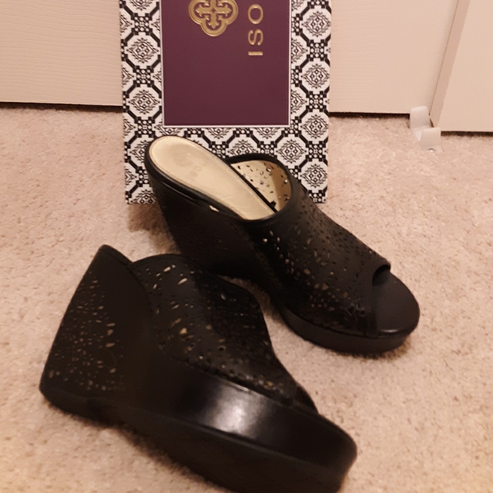 Isola wedged genuine leather mules